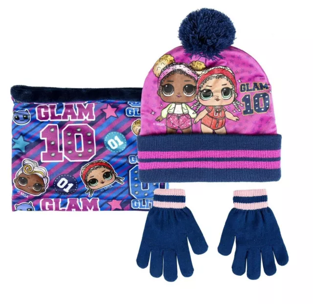 L.O.L. Surprise LOL 3pezzi Cappello,Scaldacollo Guanti Invernale Bambina 3-8anni