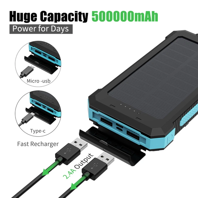 500000mAh Power Bank Monocrystalline Solar Panel Battery With LED Flashlight 500000mAh Power Bank Monocrystalline Solar Panel Battery With LED Flashlight