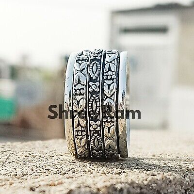 925 Sterling Silver Spinner Ring Thumb Ring Statement Meditation Ring Size-8 RM8