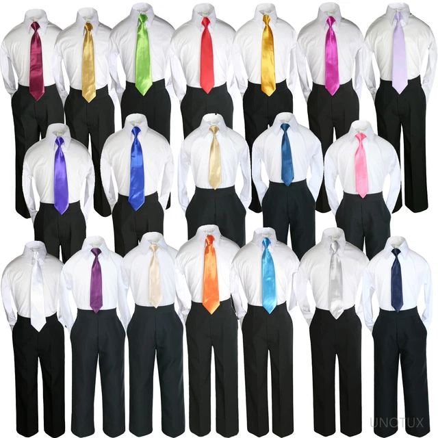 Boys Kids Teen Wedding Formal 3pc Set Shirt Black Pants Tie Suits Uniform 5-14