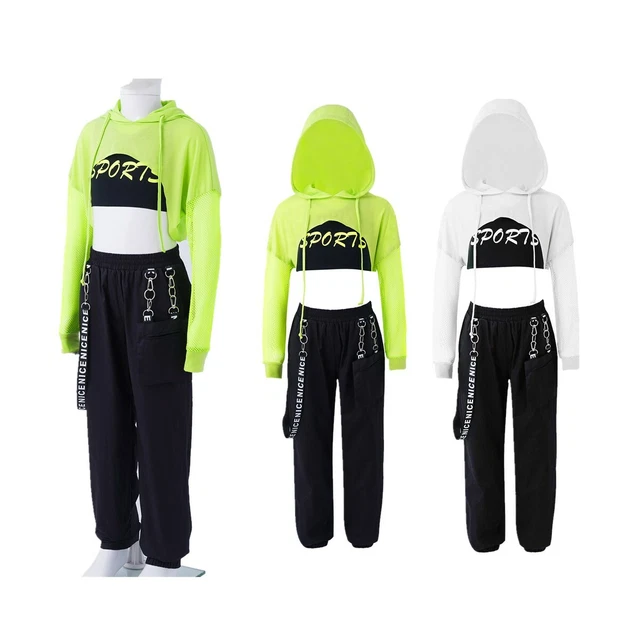 Girl Kids Modern Jazz Dance Outfit Long Sleeves Hip Hop Street Dancewear Costume