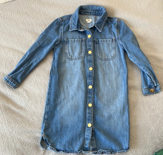 Girls River island denim Shirt blue jeans dress age 7 years