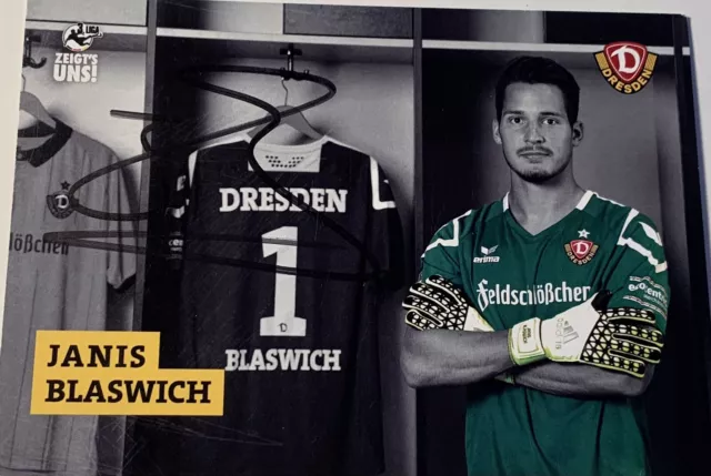 SG Dynamo Dresden SGD Autogrammkarte Janis Blaswich Handsigniert