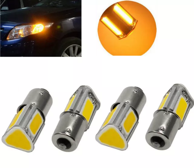 4x Auto 1156 BA15S COB LED Rücklicht Blinker Lampe Amber/Gelb 12V 4W KFZ