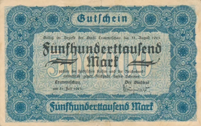 Germany Inflation 500,000 Mk. Chrimmitschau (Keller 931a)