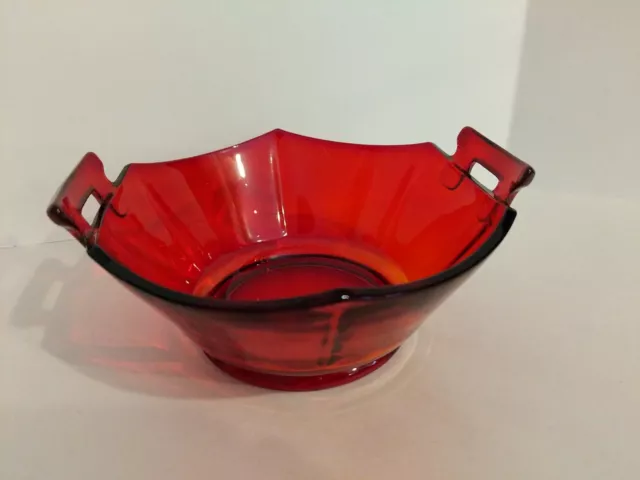 Vintage Amberina Red Orange Glass Hexagon Shaped Berry Bowl Candy Dish