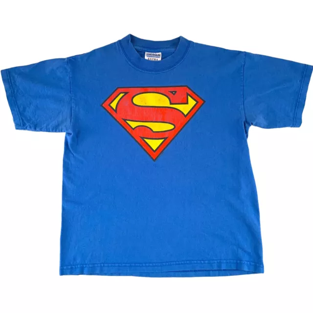 VTG 1990s Superman Logo T Shirt Cotton Royal Blue (Youth M) Gilden