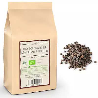 (36,32 EUR/kg) 600g BIO Schwarzer Malabar Pfeffer ganz Tigerpfeffer aus Indien