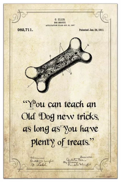 Old Dog New Tricks Quote Art Print 11x17 Treats Pet Shop Vet Office Wall Decor