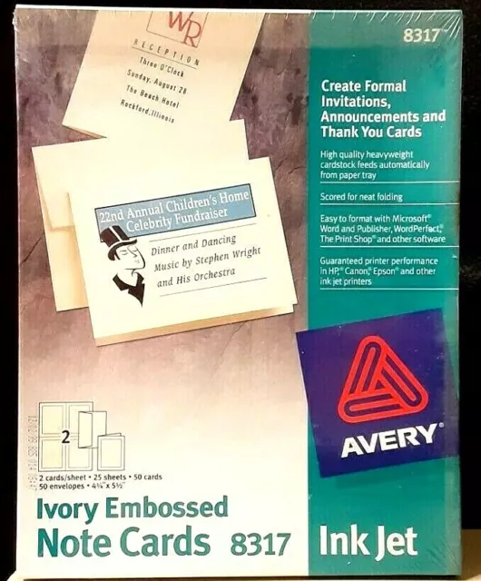 Avery Inkjet Ivory Embossed Note Cards 50 Cards 50 Envelopes #8317 NIB