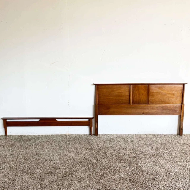 Mid Century Modern Wooden Headboard and Footboard