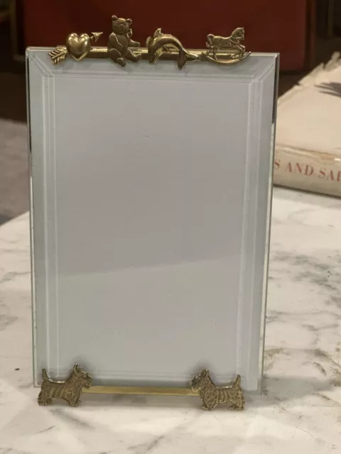 Vintage La Paris Studios Co Brass Picture Baby Animal Frame Easel Beveled Glass