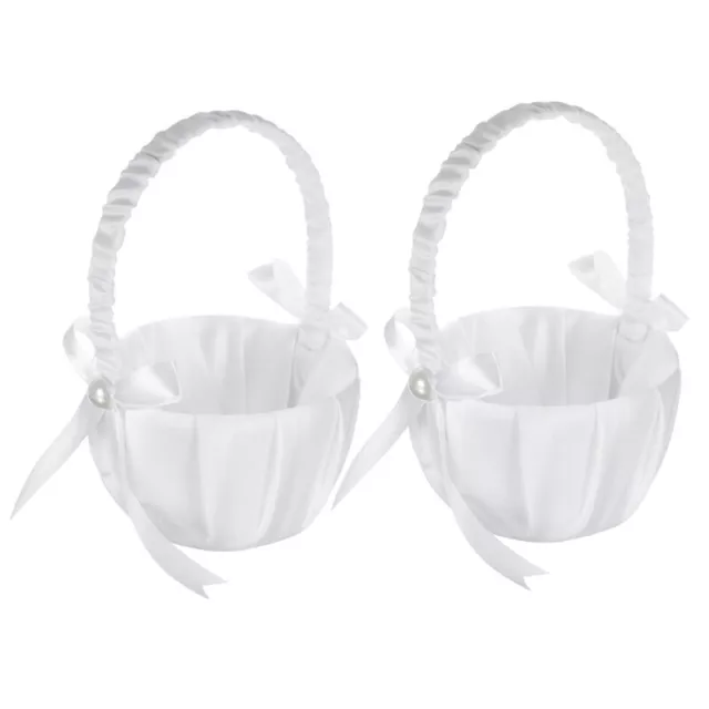 2 Pack Wedding Satin ,Romantic Bowk Party Flower Girl Baskeee