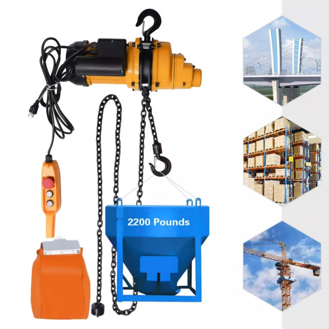 Electric Chain Hoist Single Phase Crane Hoist 2200 lbs Load 13 ft Lifting 1500W