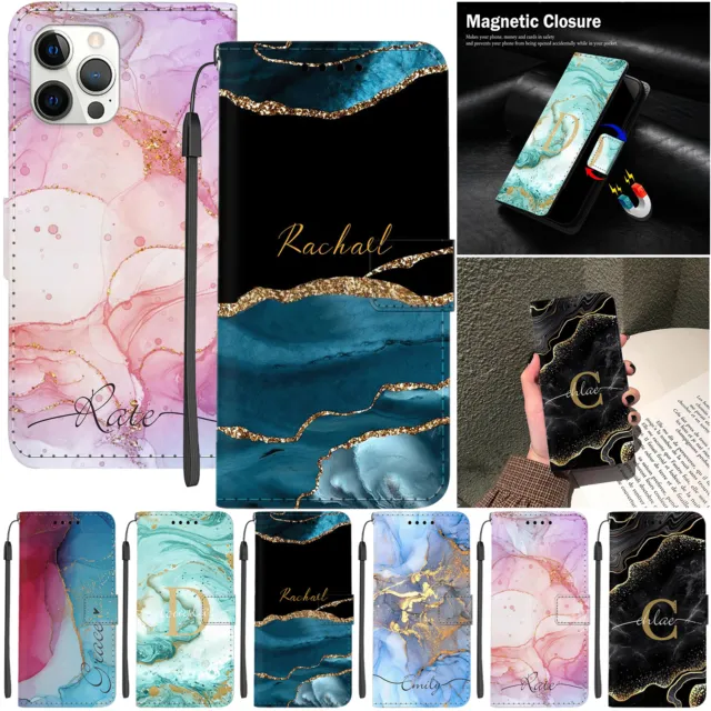 Flip Wallet Leather Case Marble Custom Cover For iPhone 15 14 Pro Max 13 12 11 8
