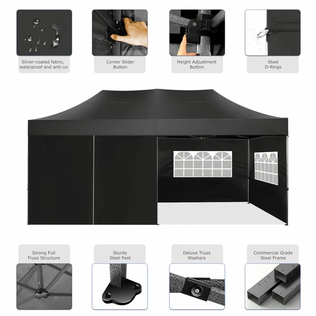 Pavillon 3x3/3x6m Wasserdicht Faltpavillon Pop Up Partyzelt Gartenzelt UV Schutz 3