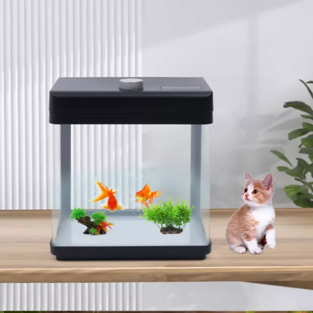 2.5Gallon Aquarium Kit Fish Tank Black Low Noise Bedroom Desktop Fish Tank NEW