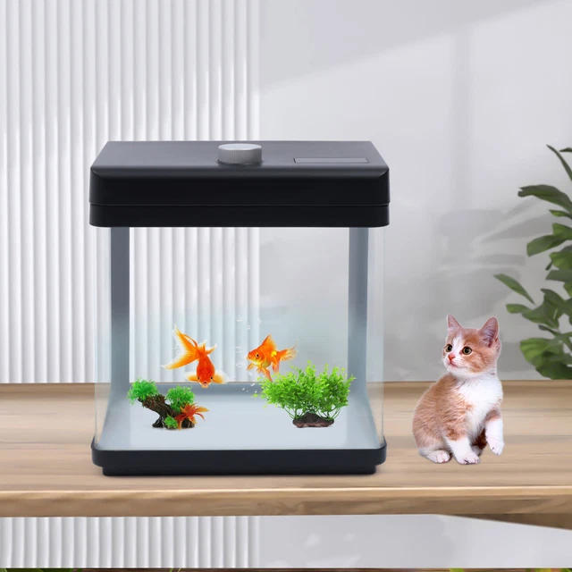 Mini 2.5 Gallon Fish Tank Aquarium LED Light Rectangular Fish Tank Living Room