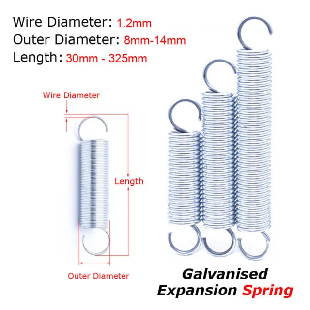 Galvanised Expansion Spring 30mm-325mm Extension Tension Wire Dia 1.2mm Spring