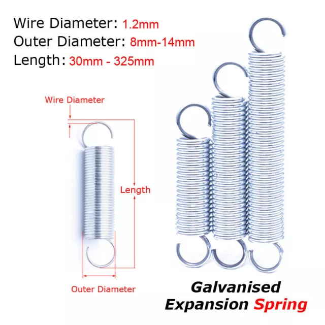 Galvanised Expansion Spring 30mm-325mm Extension Tension Wire Dia 1.2mm Spring
