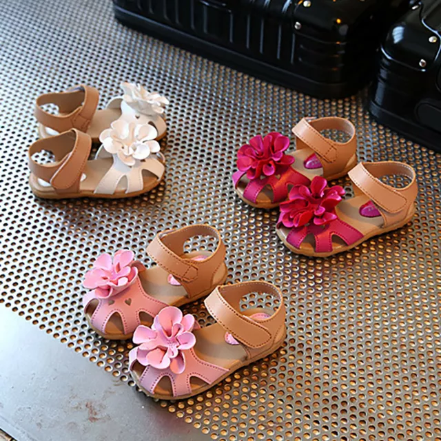 Girls Flower Flat Sandals Summer Toddler Baby Kids Holiday Princess Shoes Size
