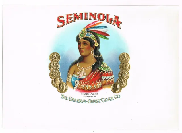 Cigar Box Label Vintage 1920 Seminole Florida Seminola Native American Indian