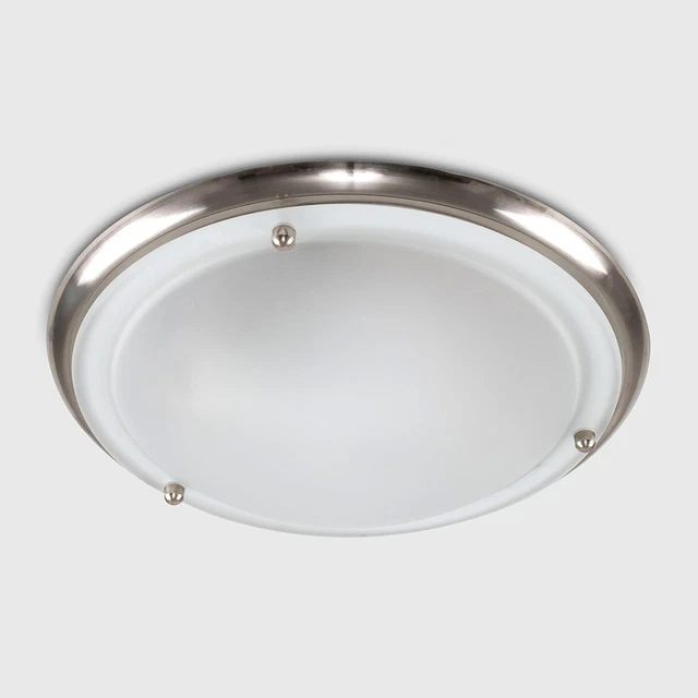 MiniSun Modern Brushed Chrome Flush Ceiling Light with a Frosted Glass Shade