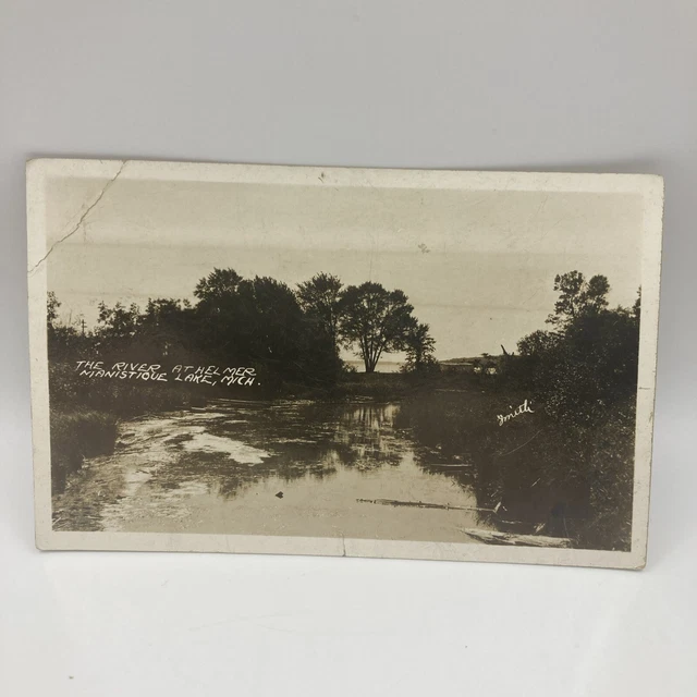 RPPC Postcard The River At Helmer Maniatique Lake Michigan
