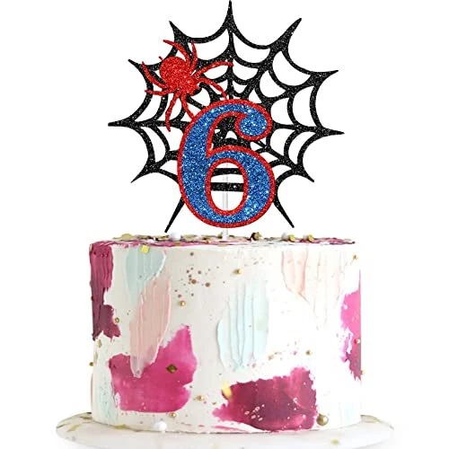 Dalaber Spider Man Cake Topper for 6th Birthday - Boys 6th Birthday Party