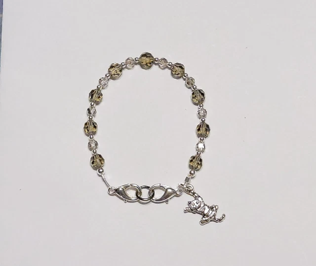 Black Diamond Round Crystal Glass Beads Medical Alert ID Replacement Bracelet