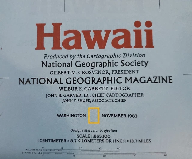 Hawaii State Map National Geographic Vintage (1983) History Topo 27x20.5" D176