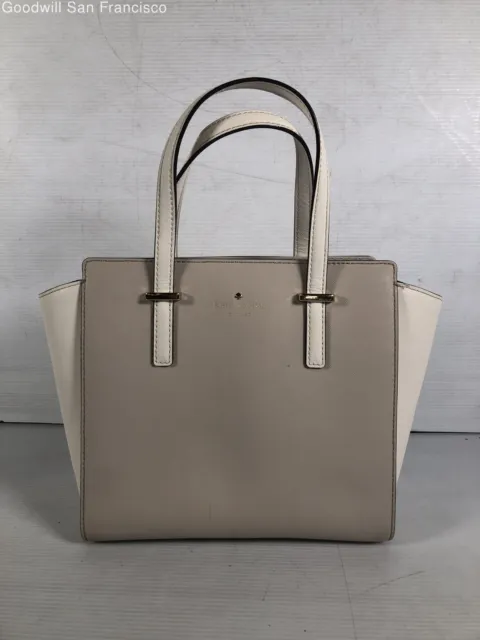 Kate Spade New York Womens Taupe Ivory Leather Detachable Strap Satchel Bag