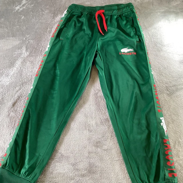 Lacoste Track Pants Mens Small Green Joggers Logo Tape Croc Side Cuffed Athletic