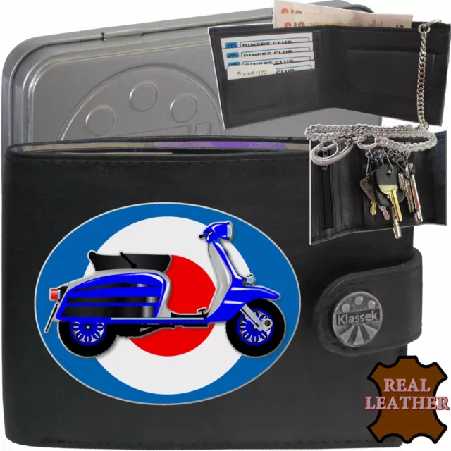 Scooter Wallet REAL LEATHER Moped Mods Vespa Ska Lambretta Men's Gift Tin RFID