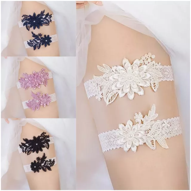 2Pcs Set Sexy Women's Lace Floral Leg Ring Elastic Garter Belt for Bride Wedding