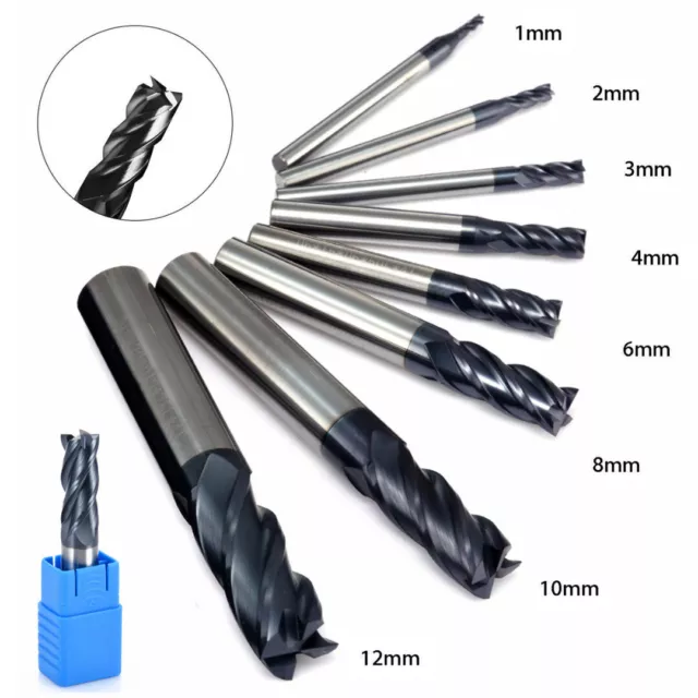 Solid Carbide End Mill 4-Flute-Tungsten Milling Cutter Steel 1/2/3/4/6/8/10/12mm