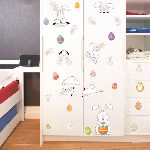 Bunny Rabbit Eggs Home Decals Happy Easter Easter Wall Stickers Window Sticker