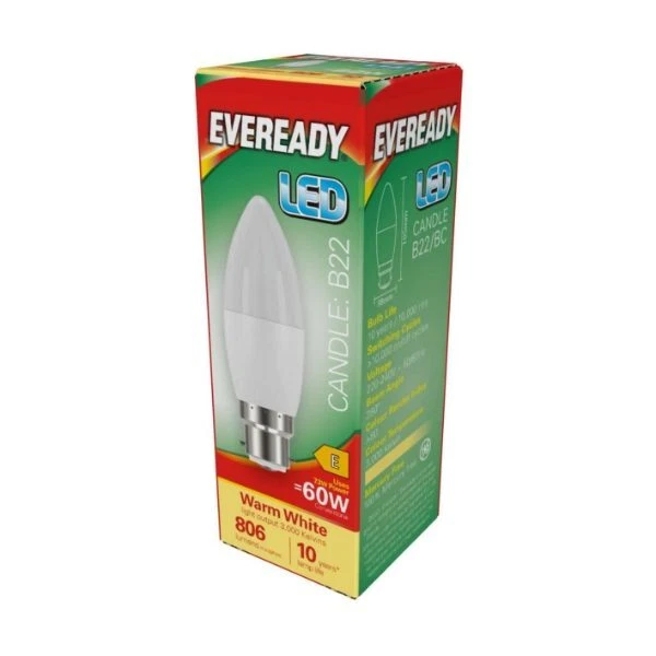 2/6/12 x Eveready LED Candle B22 (BC) Bulbs | 806 Lumens 7.3W 3,000K | WW