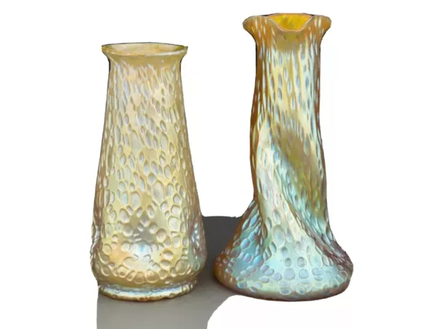 2 Large Loetz Candia Glass Diaspora vases,  Circa 1900. 10 1/4”