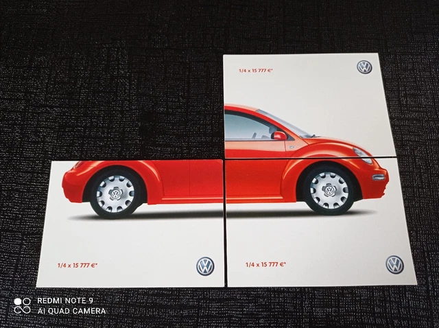 3 Anciennes Cartes Postales Puzzle Volkswagen VW New Beetle 2002 Rouge