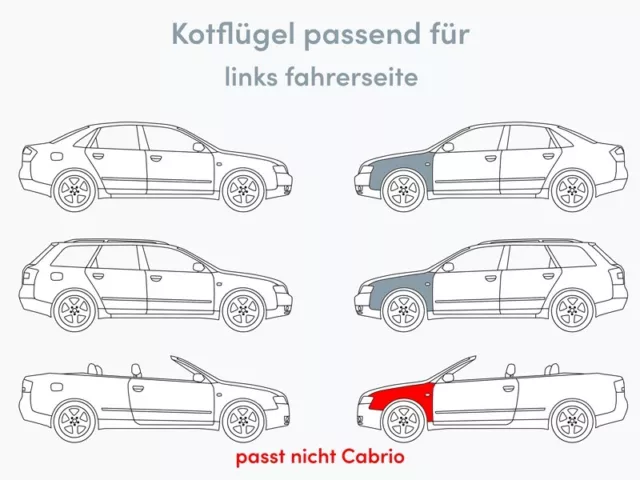 Kotflügel passend für AUDI A4 B6 LY7W LINKS LACKIERT NEU + lackstift 3