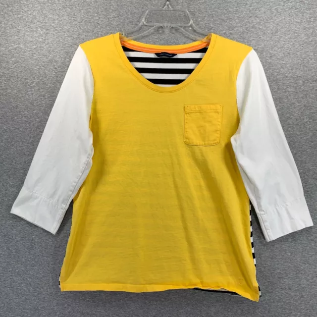 Tommy Hilfiger Girls Top Yellow Front Black Stripe Back 3/4 Sleeve Pocket Knit