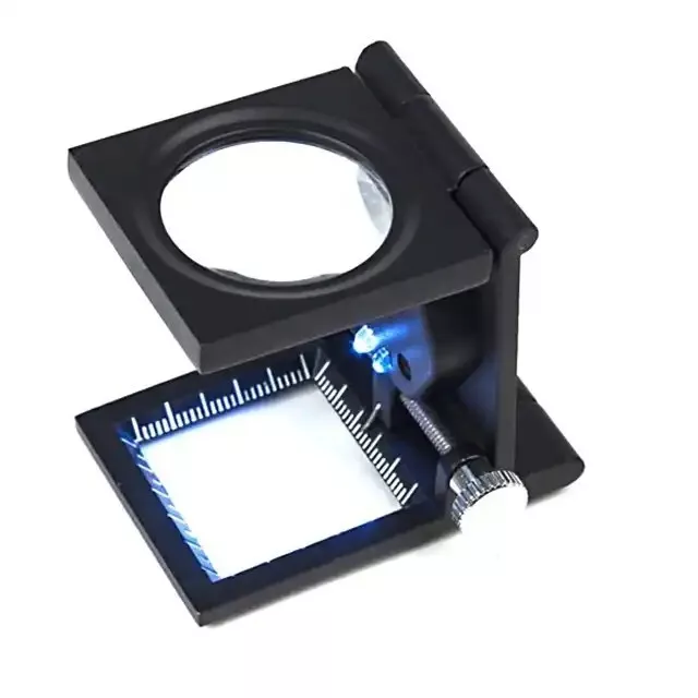 Magnifier Folding Magnifying (10X Lens) with Scale & LED for Thread, Jewellery