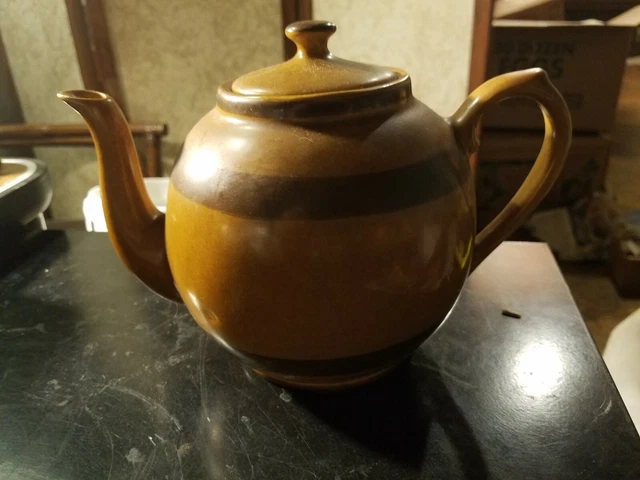 Vintage TEAPOT Made In Brazil BROWN GLAZE Hand Painted Ceramic tea pot