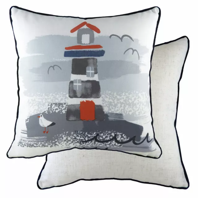 Evans Lichfield Nautical Lighthouse Print Cushion Cover, Multi, 43 x 43 Cm