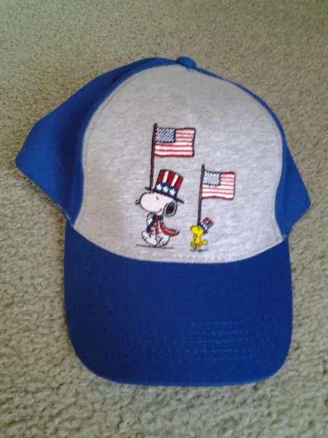 Snoopy & Woodstock Uncle Sam Patriotic Flag Blue Red Snapback Cap Hat Berkshire