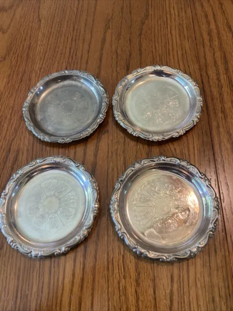 Lot of 4 Vintage Silver Plated EP On Steel Ornate Wine Coaster Made In Italy