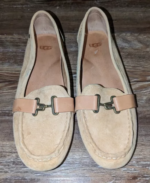 UGG Aven womens tan leather buckle slip on loafers size 8