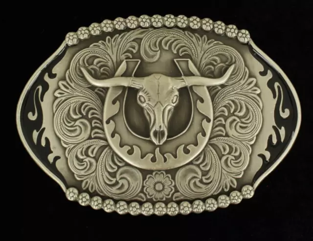 Nocona Western Mens Belt Buckle Oval Steer Skull Silver 37994