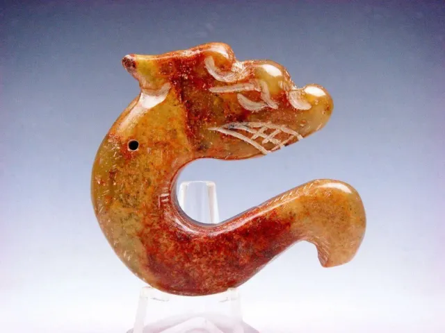 Old Nephrite Jade Stone Carved HongShan Culture C Shaped Dragon #03142203
